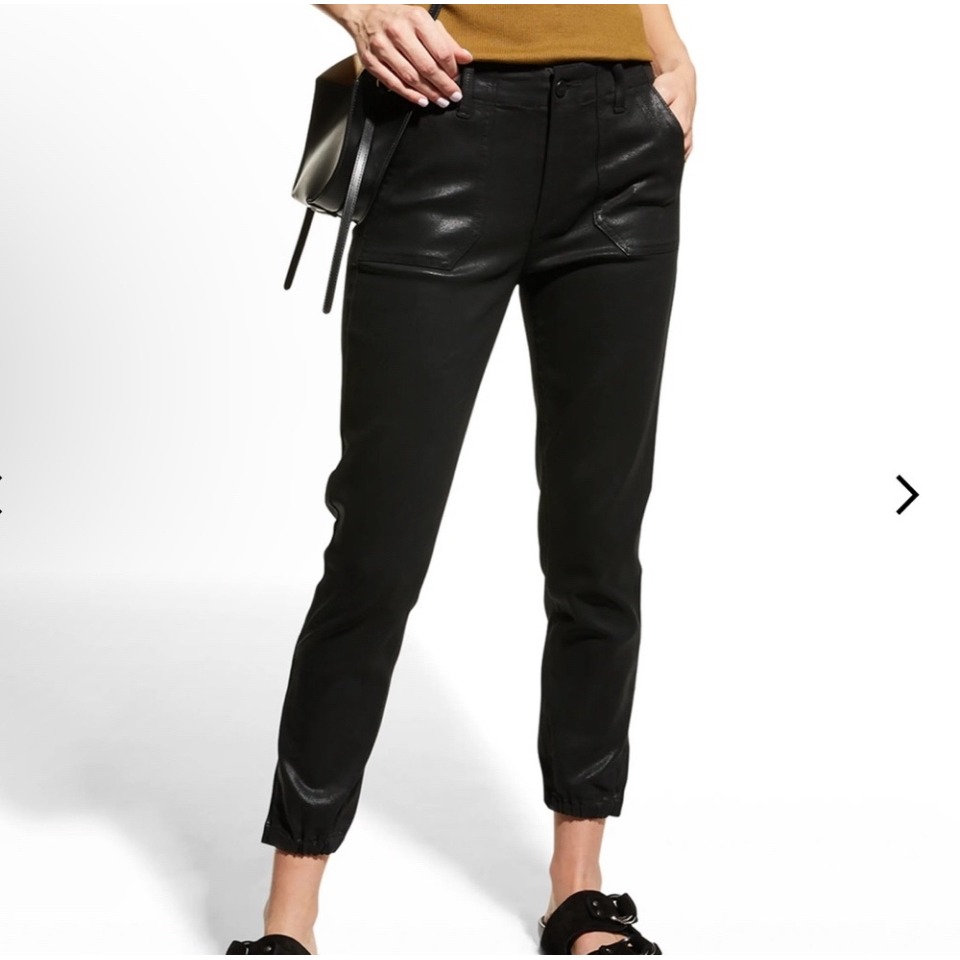 Paige Mayslie Coated Black Metallic Jogger Denim Pants Women's Size 31 Jeans